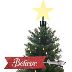 Cheap Mr. Christmas Animated Biplane Tree Topper With Banner - Black Santa