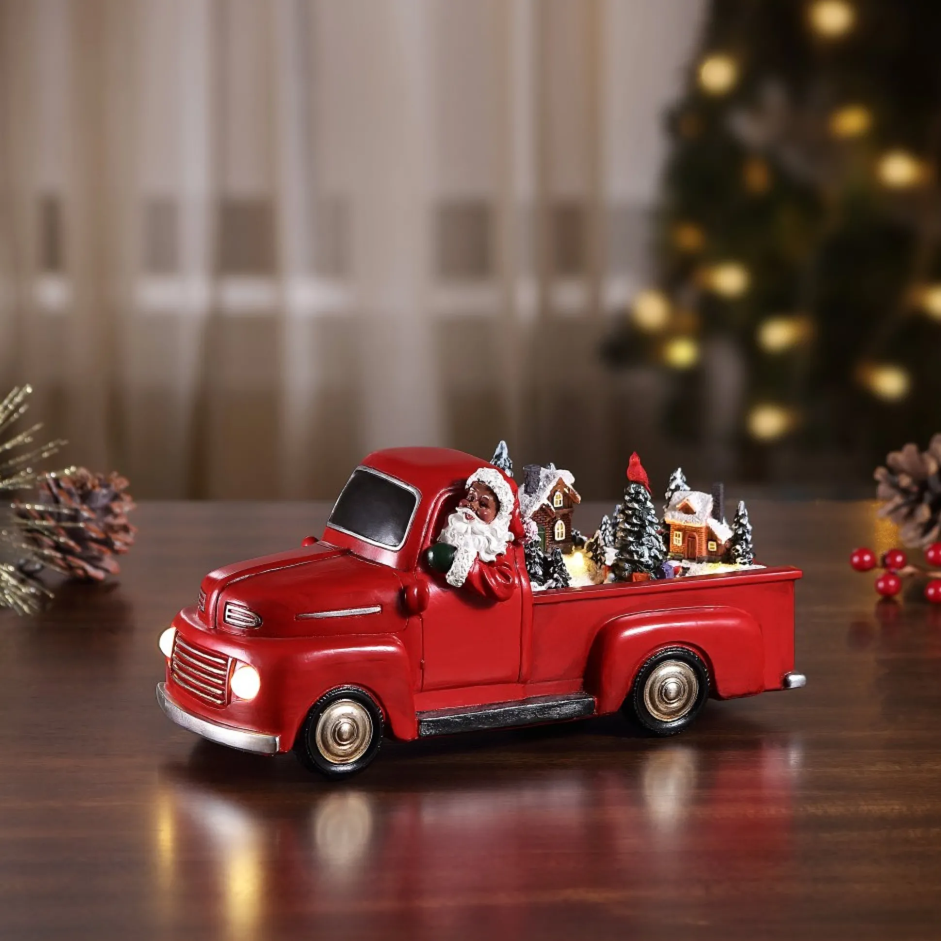 animated_nostalgic_red_truck__black_santa_1.webp Clearance Mr. Christmas 11" Animated Nostalgic Red Truck - Black Santa