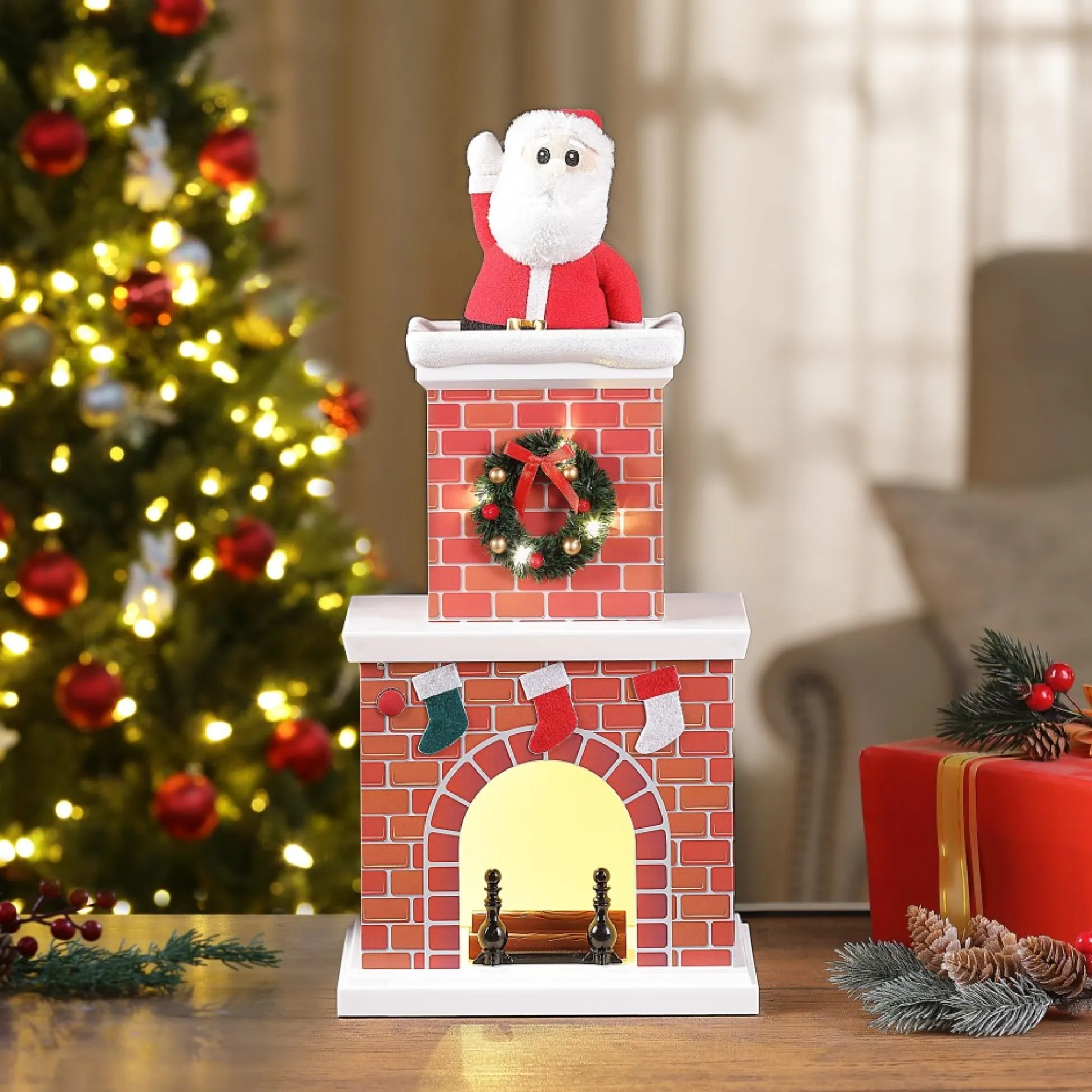 animated_santa_in_chimney__white_1.webp Store Mr. Christmas 16" Animated Santa In Chimney - White