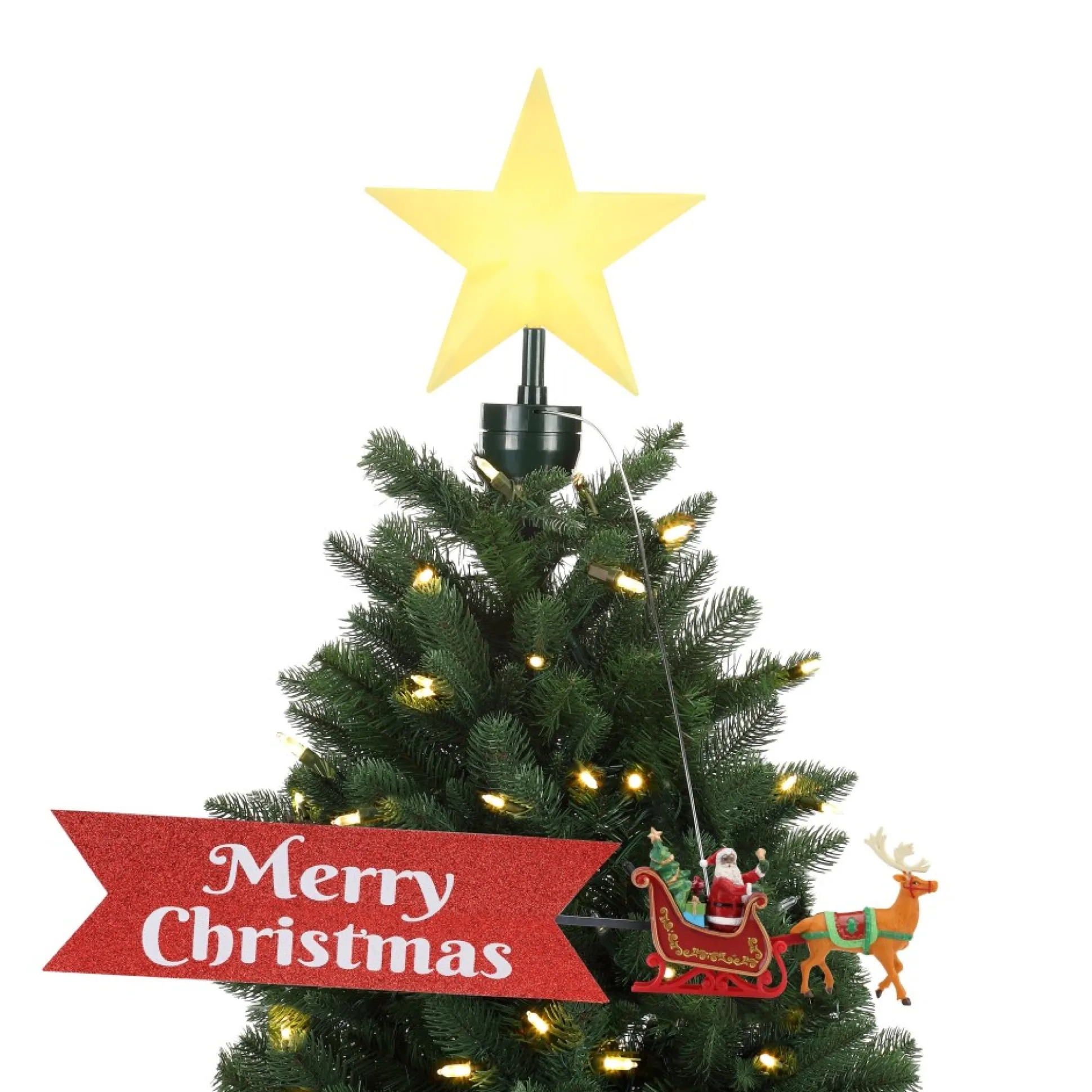 animated_sleigh_tree_topper_with_banner__black_santa_0.webp Fashion Mr. Christmas Animated Sleigh Tree Topper With Banner - Black Santa