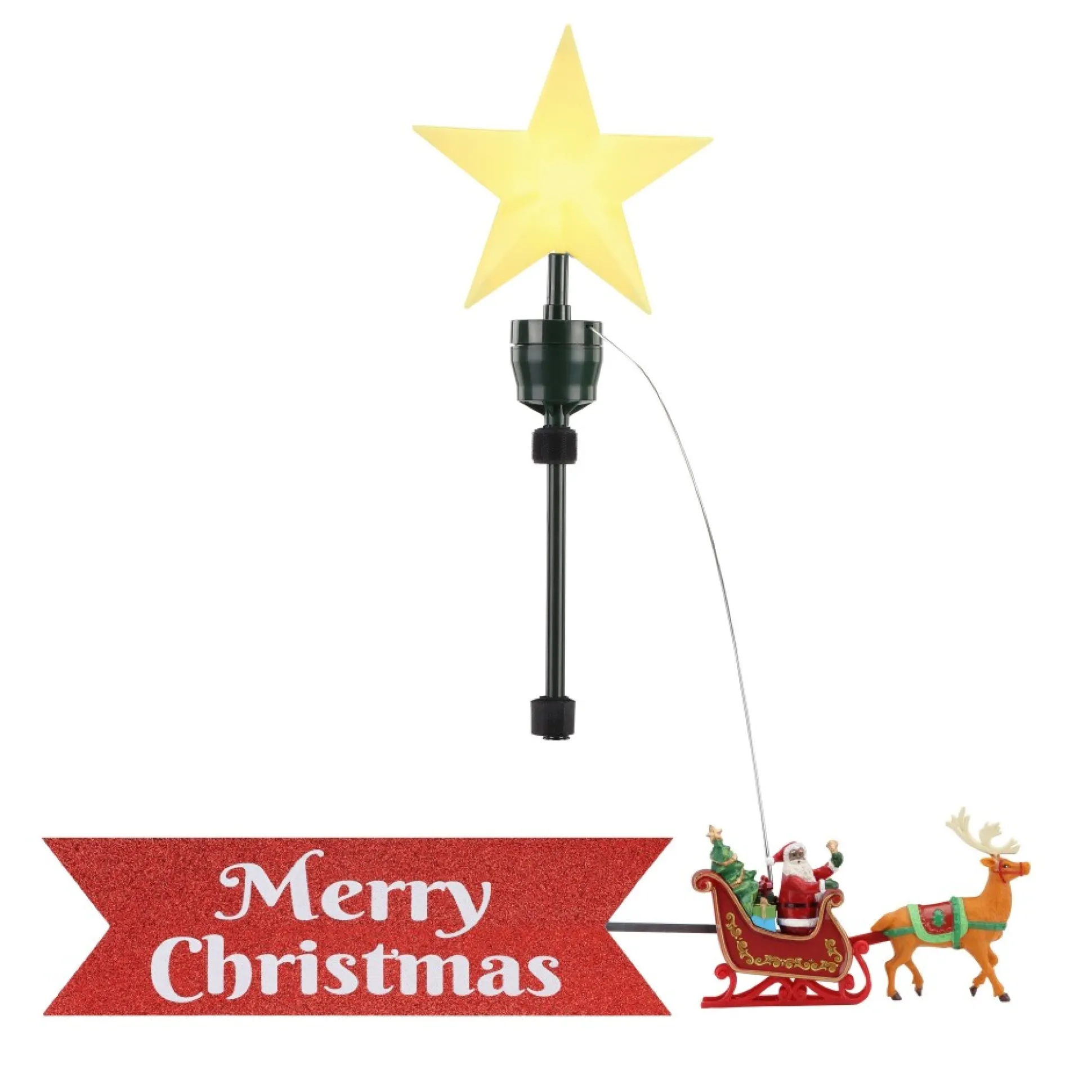 animated_sleigh_tree_topper_with_banner__black_santa_3.webp Fashion Mr. Christmas Animated Sleigh Tree Topper With Banner - Black Santa