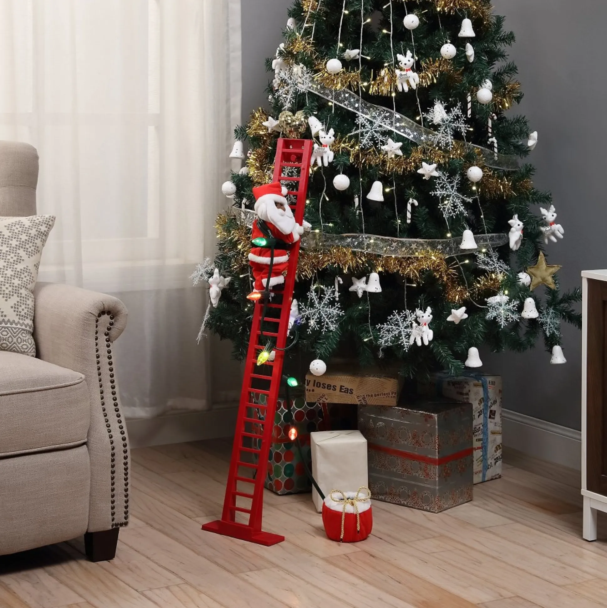 animated_super_climbing_black_santa_1.webp Clearance Mr. Christmas 43" Animated Super Climbing Black Santa