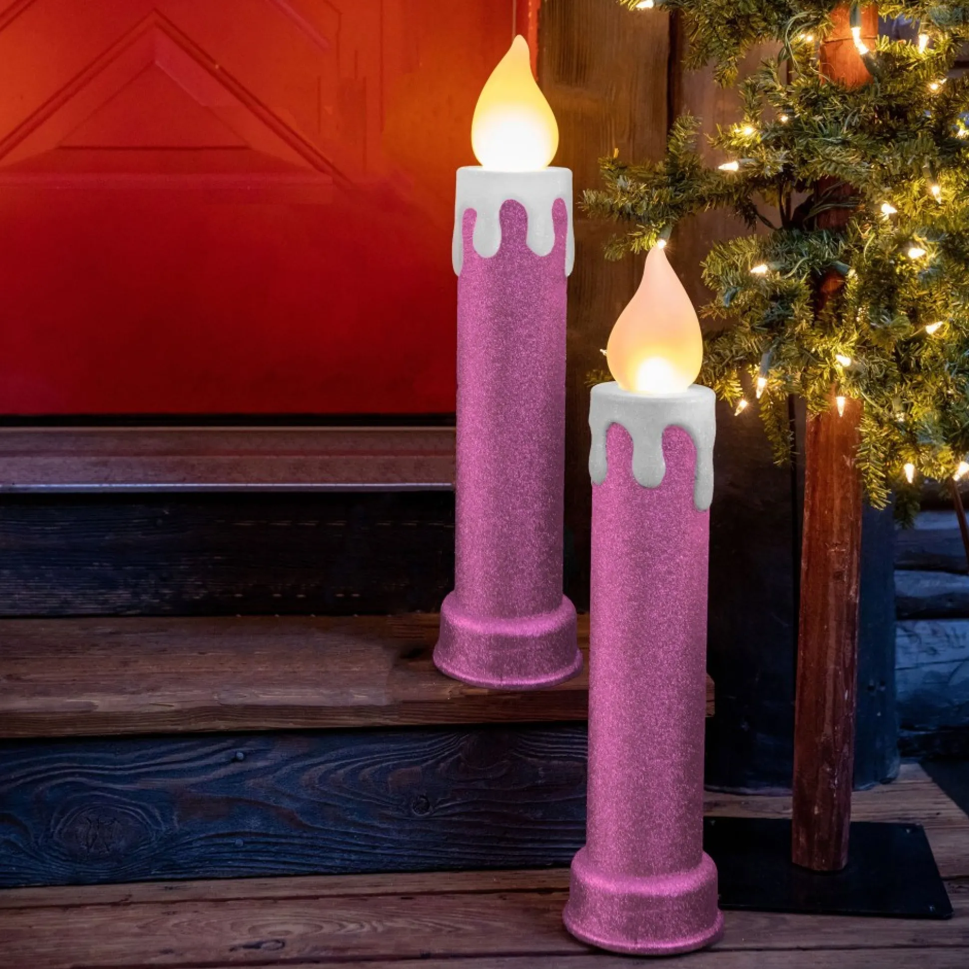 glitter_blow_mold_candle__set_of__pink_3.webp Store Mr. Christmas 24" Glitter Blow Mold Candle - Set Of 2 Pink