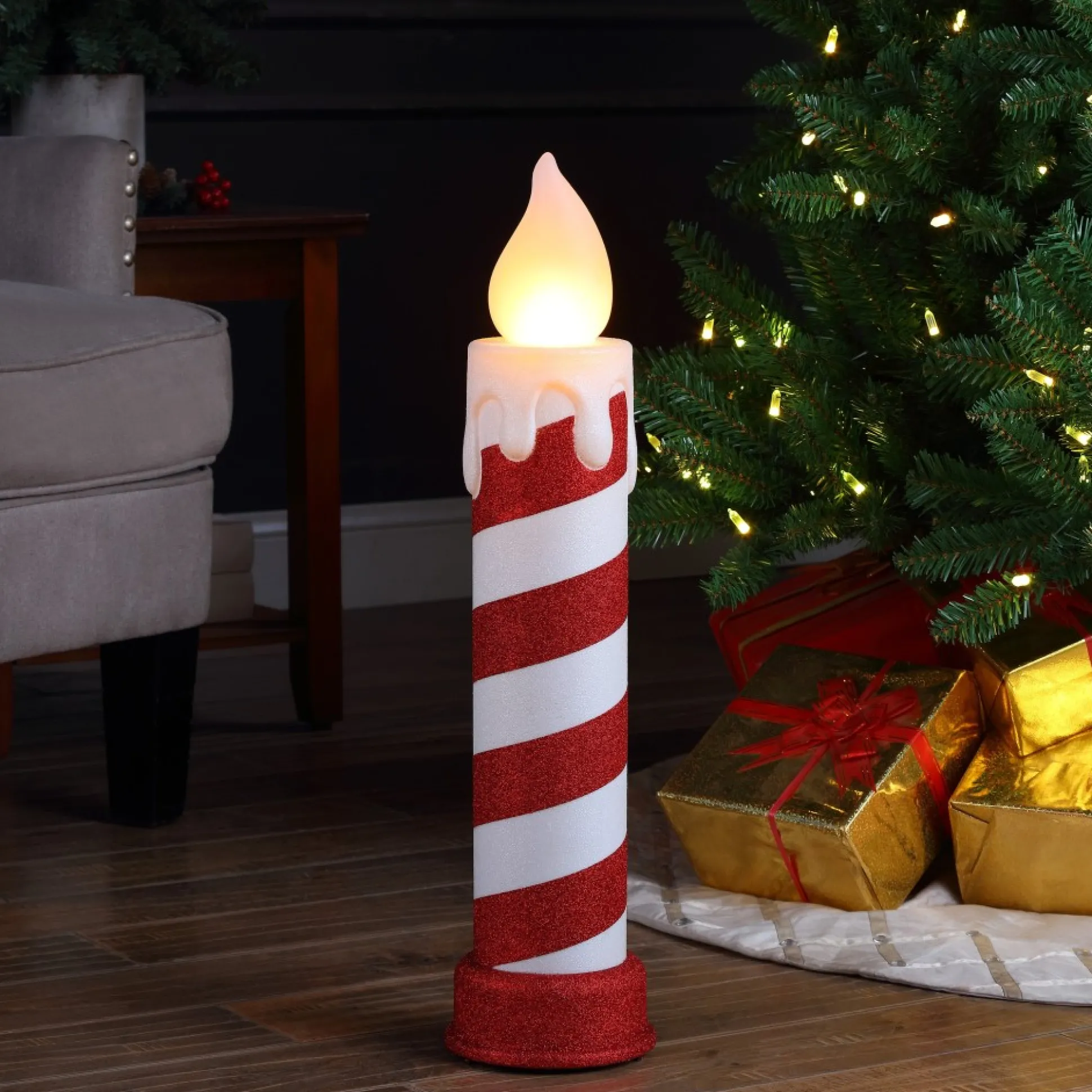 glittery_blow_mold_candle__red__white_1.webp Shop Mr. Christmas 24" Glittery Blow Mold Candle - Red & White