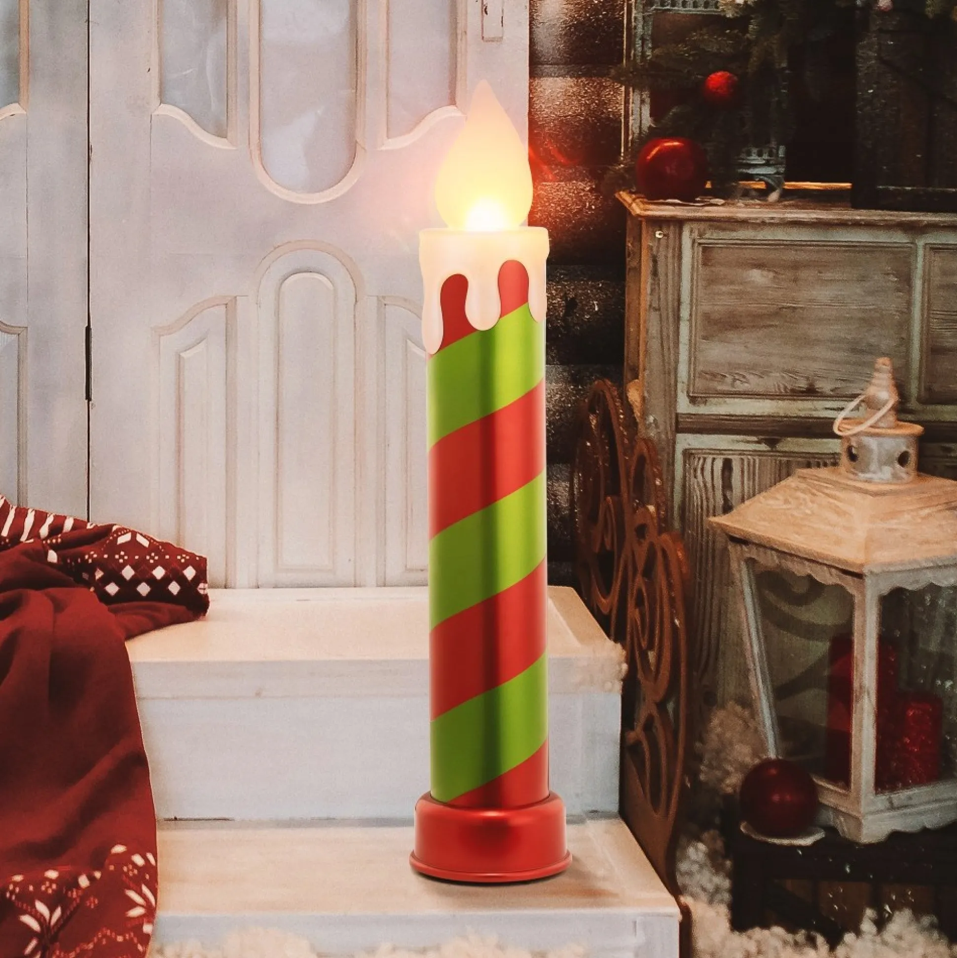 metallic_blow_mold_candle__red__green_1.webp Best Mr. Christmas 36" Metallic Blow Mold Candle - Red & Green