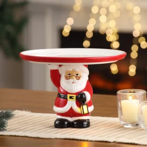 New Mr. Christmas 10" Nostalgic Ceramic Cake Plate - White Santa