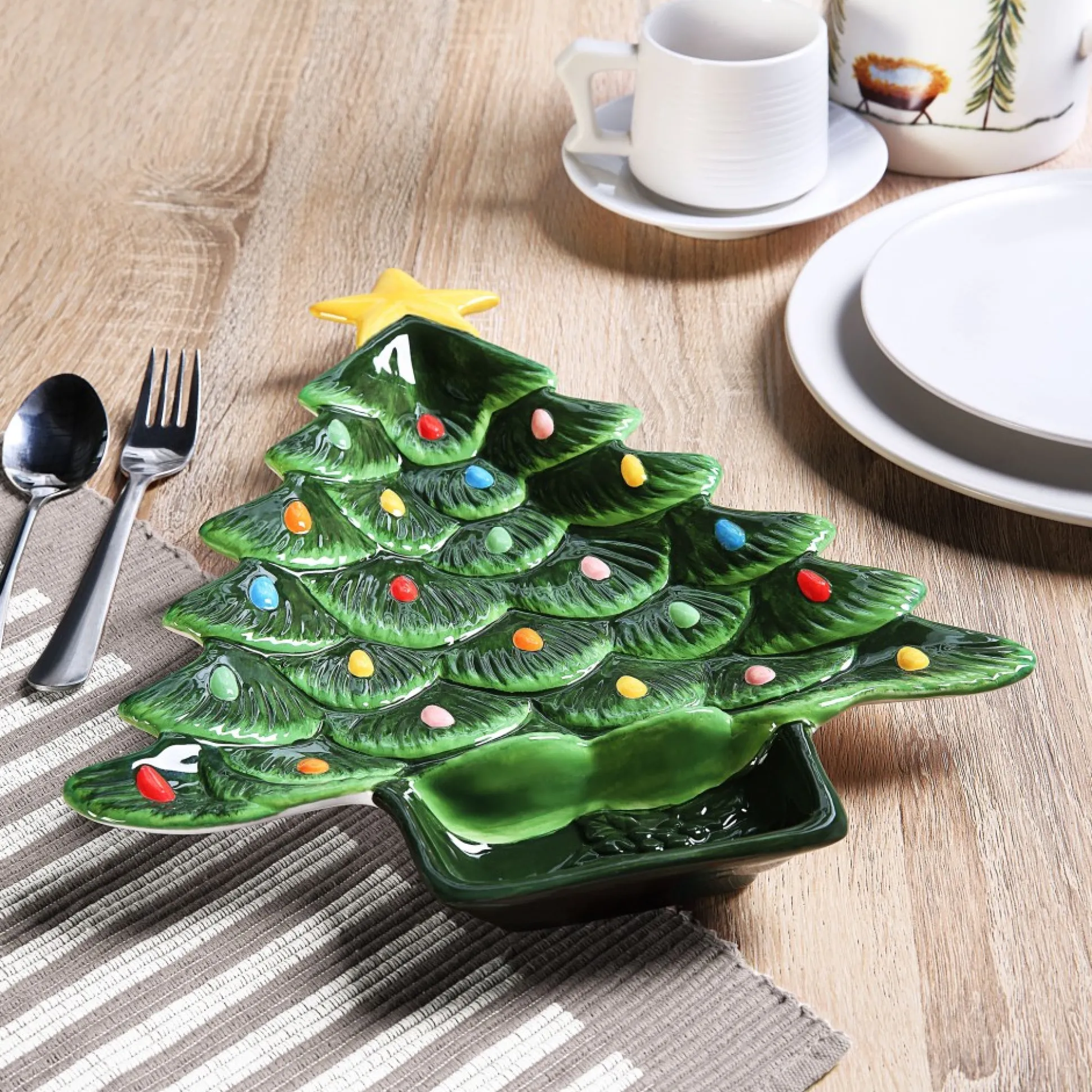 nostalgic_ceramic_tree_dip_platter__green_1-1.webp Store Mr. Christmas 14.25'' Nostalgic Ceramic Tree Dip Platter - Green