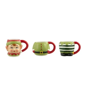 Store Mr. Christmas 12Oz Set Of 3 Ceramic Stacking Mugs - Elf