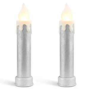 Clearance Mr. Christmas 24" Set Of 2 Blow Mold Candles - Silver