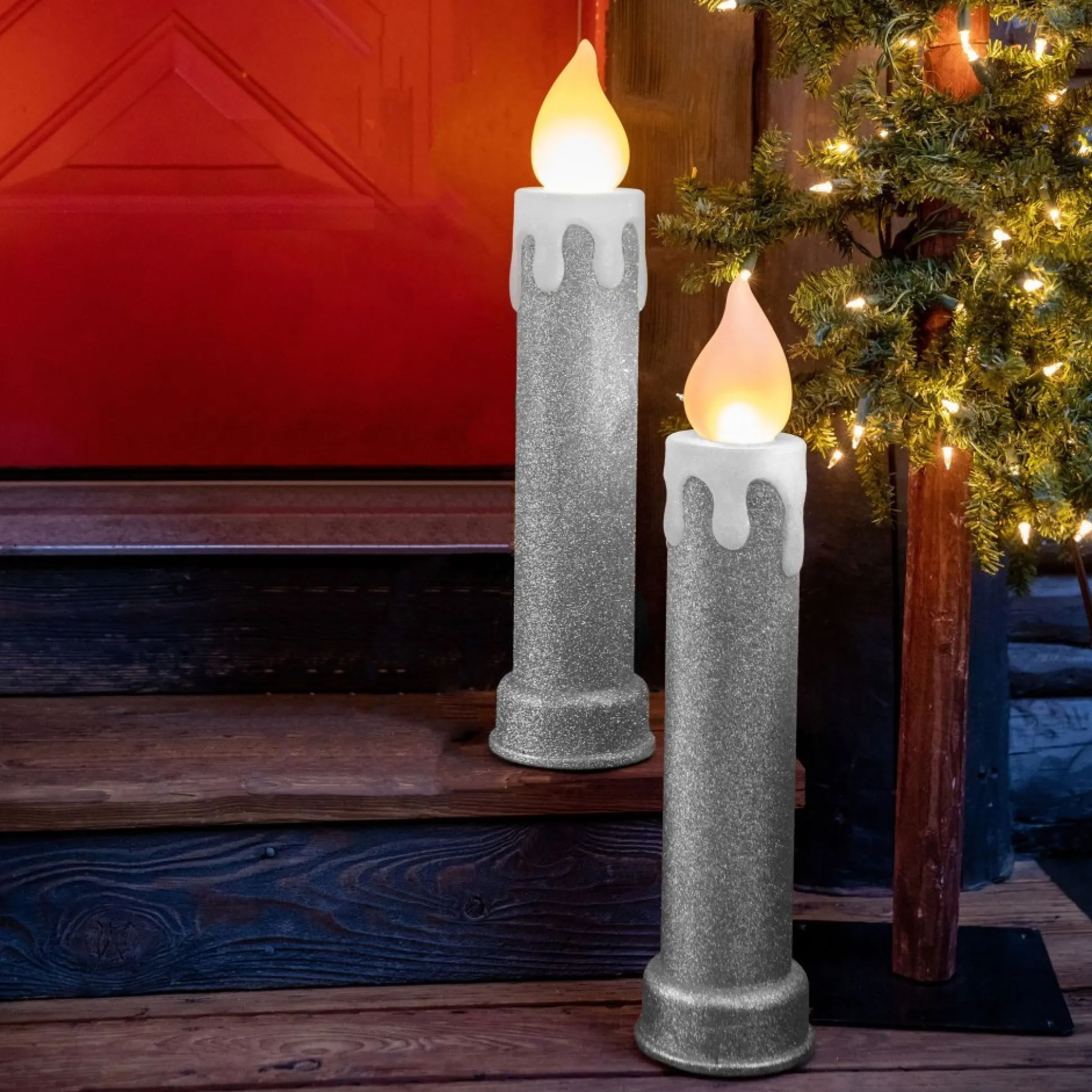 set_of__blow_mold_candles__silver_4.webp Clearance Mr. Christmas 24" Set Of 2 Blow Mold Candles - Silver