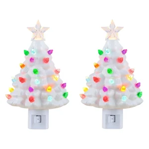 Cheap Mr. Christmas Set Of 2 Nostalgic Ceramic Tree Nightlights - White