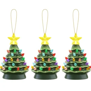 Flash Sale Mr. Christmas Set Of 3 Nostalgic Ceramic Tree Ornaments - Green